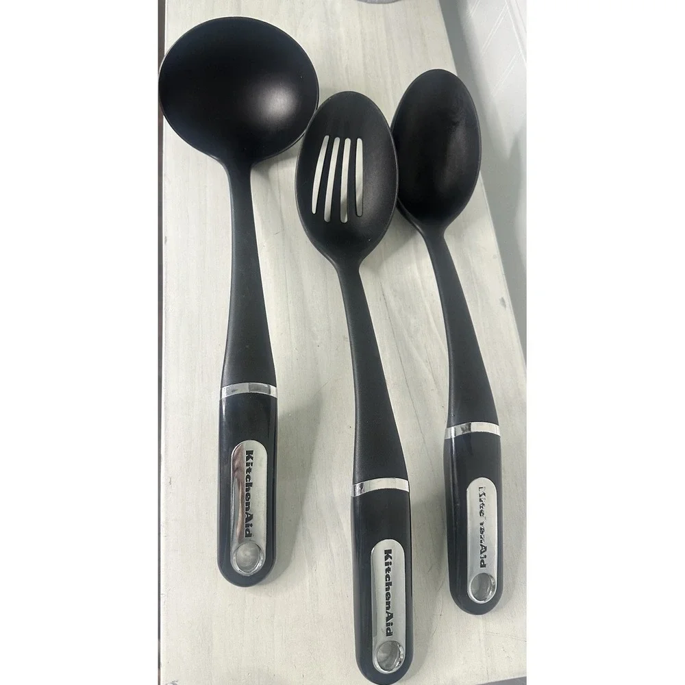 Lot of 3 Kitchen Aid Black Plastic Kitchen‎ Utensils Spoon and Spatulas